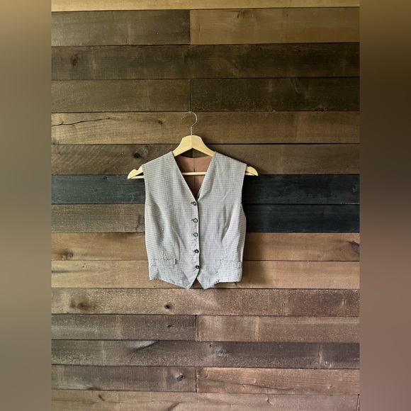 Vintage Reversible Vest Brown Houndstooth & Solid Camel Button Up Preppy - Picture 7 of 14